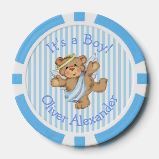 Its a Boy Custom Teddy Bear Angel Poker Chips (Front)
