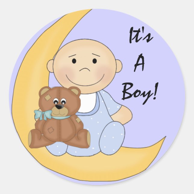 It's A Boy - Cute Baby Cartoon Classic Round Sticker (Front)