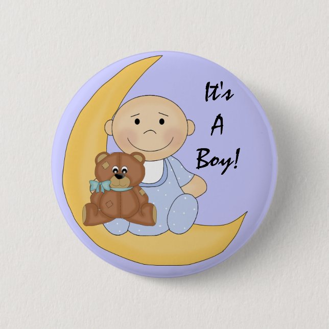 It's A Boy - Cute Baby Cartoon Pinback Button (Front)