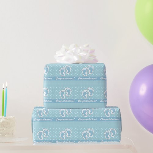 Its A Boy Cute Baby Feet Polkadots On Pastel Blue  Wrapping Paper