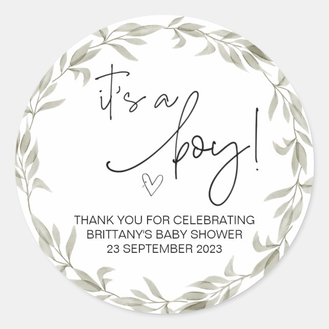  It's a Boy Cute Baby Shower Party Favor  Classic  Classic Round Sticker (Front)