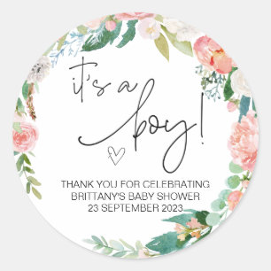 It's a Boy Cute Baby Shower Party Favor Floral Classic Round Sticker