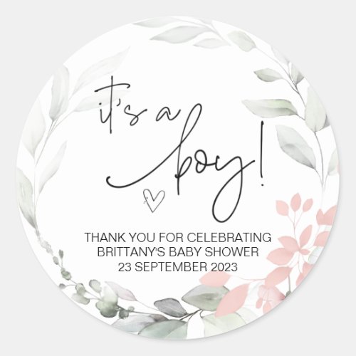  Its a Boy Cute Baby Shower Party Favour Floral Classic Round Sticker