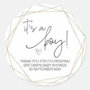 It's a Boy Cute Baby Shower Party Favour Gold Classic Round Sticker