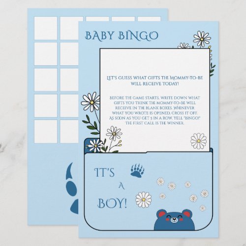 It's A Boy! Cute Bear & Daisy Flowers Baby Bingo