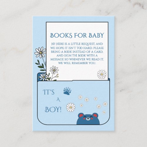 It's A Boy! Cute Bear & Daisy Flowers Baby Shower Enclosure Card