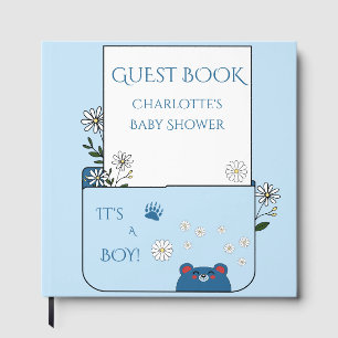 It's A Boy! Cute Bear & Daisy Flowers Baby Shower Guest Book