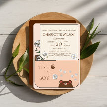 It's A Boy! Cute Bear & Daisy Flowers Baby Shower