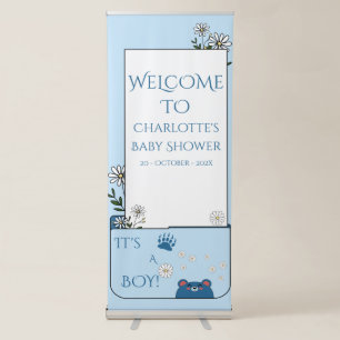 It's A Boy! Cute Bear & Daisy Flowers Baby Shower Retractable Banner