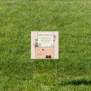 It's A Boy! Cute Bear & Daisy Flowers Baby Shower Sign