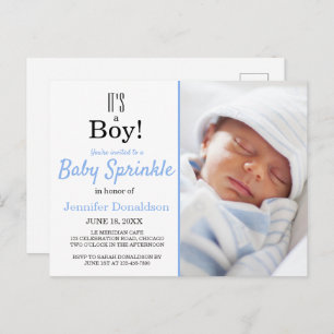 It's A Boy Cute Blue Baby Sprinkle Invitation Postcard