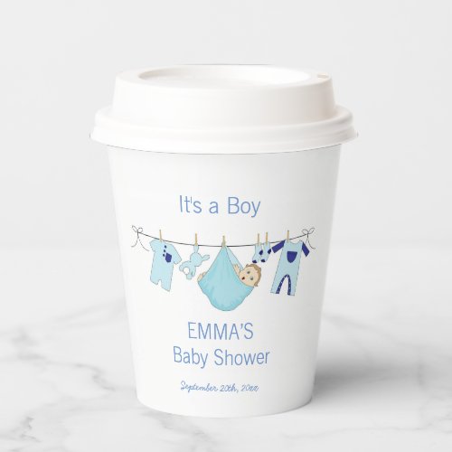 its a Boy Cute Blue illustration Baby Shower  Paper Cups