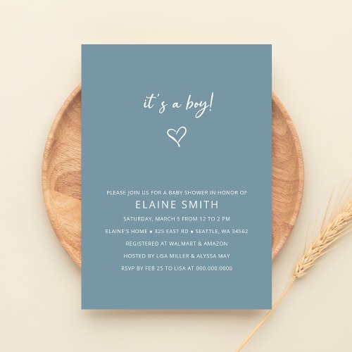 Its a Boy Cute Blue Modern Boy Baby Shower Invitation