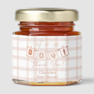 It's a Boy! Cute Brown Gingham Notedry Baby Shower Honey Jar Favors