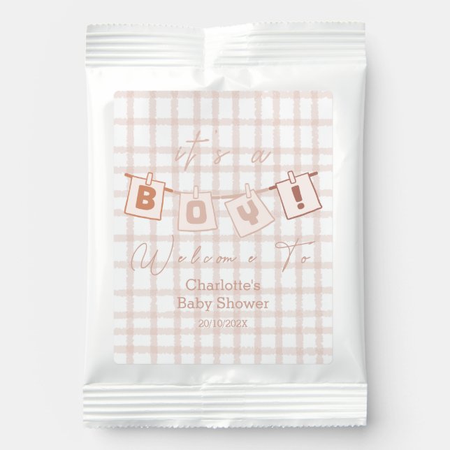 It's a Boy! Cute Brown Gingham Notedry Baby Shower Lemonade Drink Mix (Front)