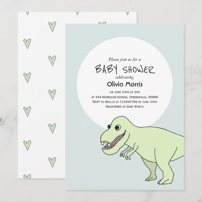 Its A Boy Cute Dinosaur Baby Shower Invitation (Front/Back)