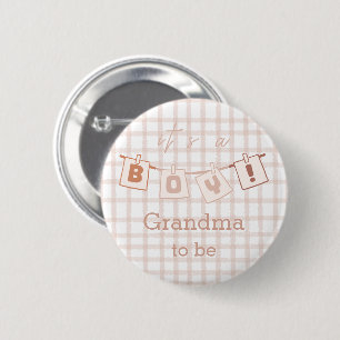 It's a Boy! Cute Gingham Notedry Grandma-to-be Button