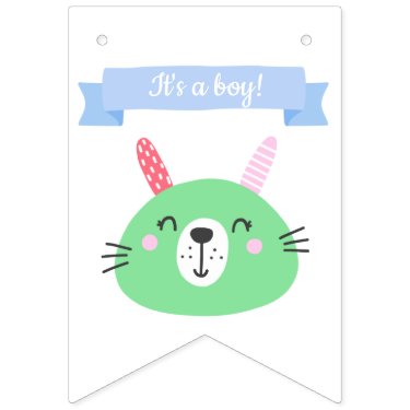 It's a boy!| Cute Green Bunny Baby Shower