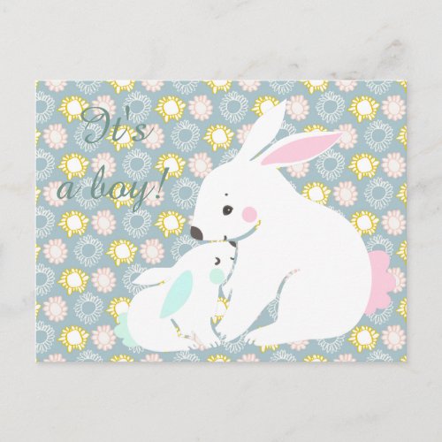 Its a Boy Cute Mother  Baby Bunny Postcard