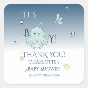 It's A Boy! Cute Ocean Animals Baby Shower Square Sticker