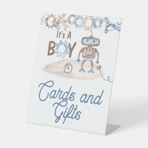 Its A Boy Cute Robot Baby Shower Cards and Gifts Pedestal Sign