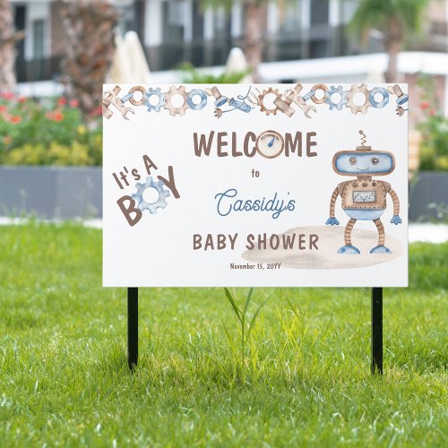 Its A Boy Cute Robot Baby Shower Welcome Sign