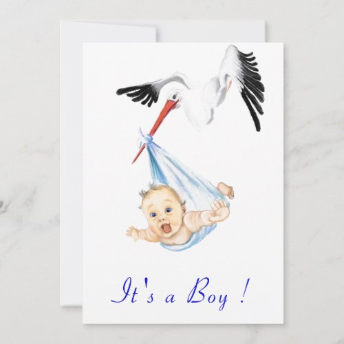 Its a Boy Cute Stork Baby Boy Shower Invitation