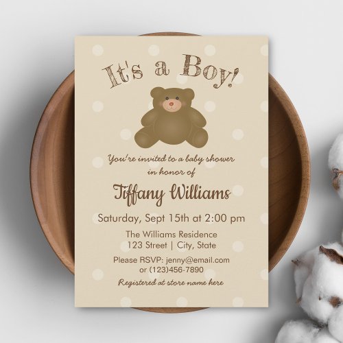 Its a Boy Cute Teddy Bear Boy Baby Shower Invite