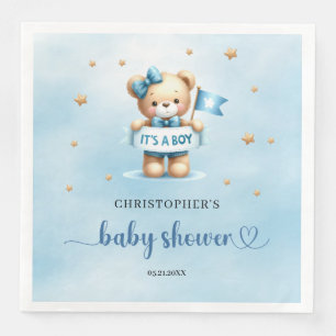 It's a boy cute teddy bear boy baby shower paper dinner napkins