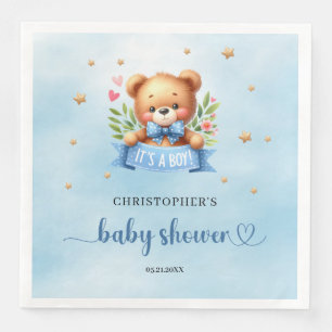 It's a boy cute teddy bear boy baby shower paper dinner napkins