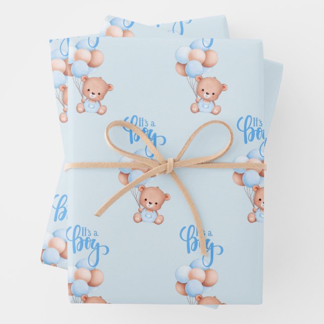 It's a Boy Cute Teddy Bear Toy with Balloons   Wrapping Paper Sheets (In situ)
