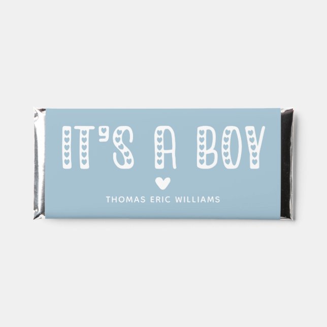 It's a Boy! Cute Typography Blue  Hershey Bar Favors (Front)
