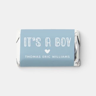 It's a Boy! Cute Typography Blue Hershey's Miniatures