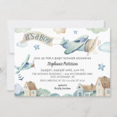 It's a Boy Cute Watercolor Airplanes Baby Shower Invitation (Front)