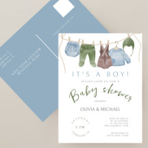 its a Boy Cute Watercolor Clothes Baby Shower