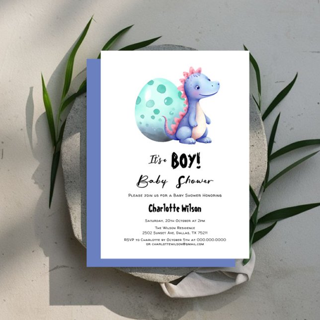 It's a Boy Cute Watercolor Dinosaur Baby Shower Invitation (Creator Uploaded)