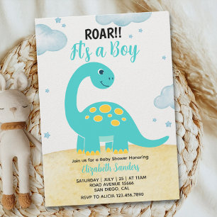 It's a Boy, Cute Watercolor Dinosaur Baby shower Invitation