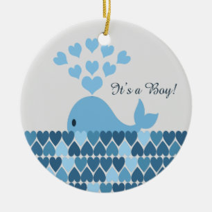 It's A Boy! Cute Whale Ceramic Ornament