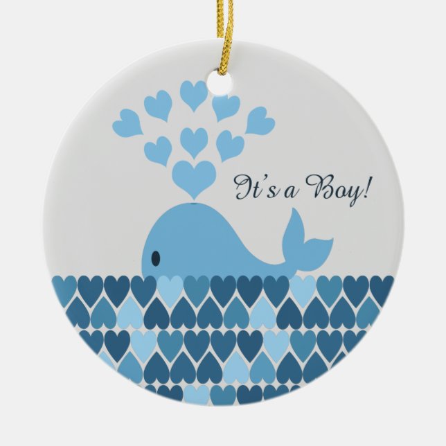 It's A Boy! Cute Whale Ceramic Ornament (Front)