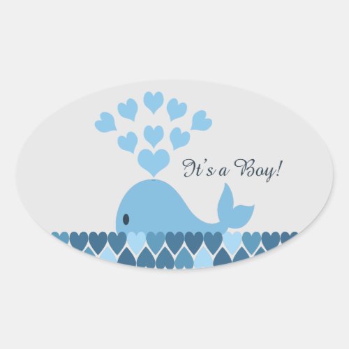 Its A Boy Cute Whale Oval Sticker