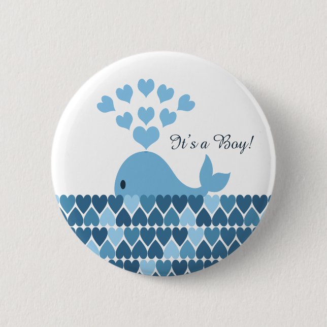 It's A Boy! Cute Whale Pinback Button (Front)