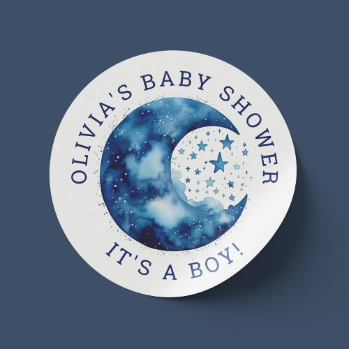 Its a Boy Cute whimsical blue moon baby shower Classic Round Sticker