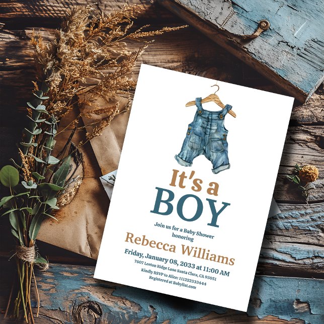 It's a Boy Denim Bodysuit Blue Jean Baby Shower Invitation (Creator Uploaded)