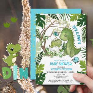 It's a Boy! Dino Baby Shower Tropical Jungle Invitation