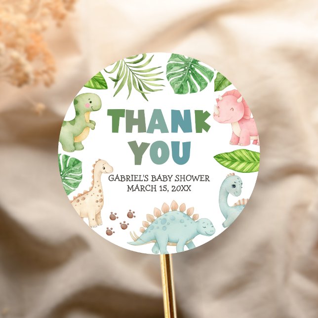 It's a Boy Dinosaur Baby Shower  Classic Round Sticker (Dinosaur Baby Shower Sticker)