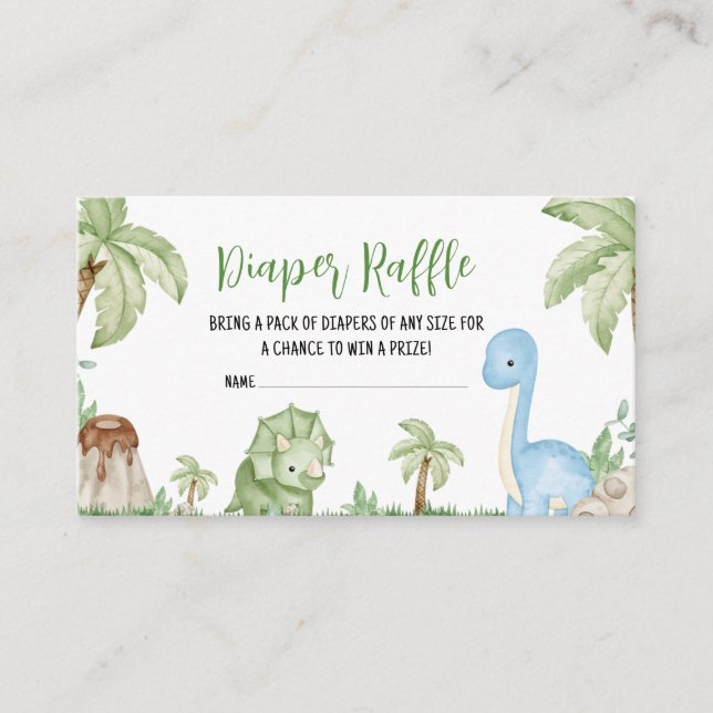 It's A Boy Dinosaur Baby Shower Diaper Raffle Enclosure Card (Front)