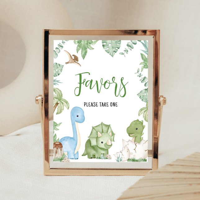 It's A Boy Dinosaur Baby Shower Favors Poster (Greenery Boy Dinosaur Baby Shower Favors Sign)