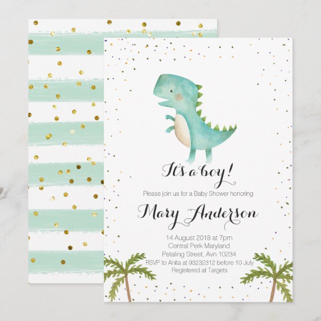 It's a Boy Dinosaur Baby Shower Invitation (Front/Back)