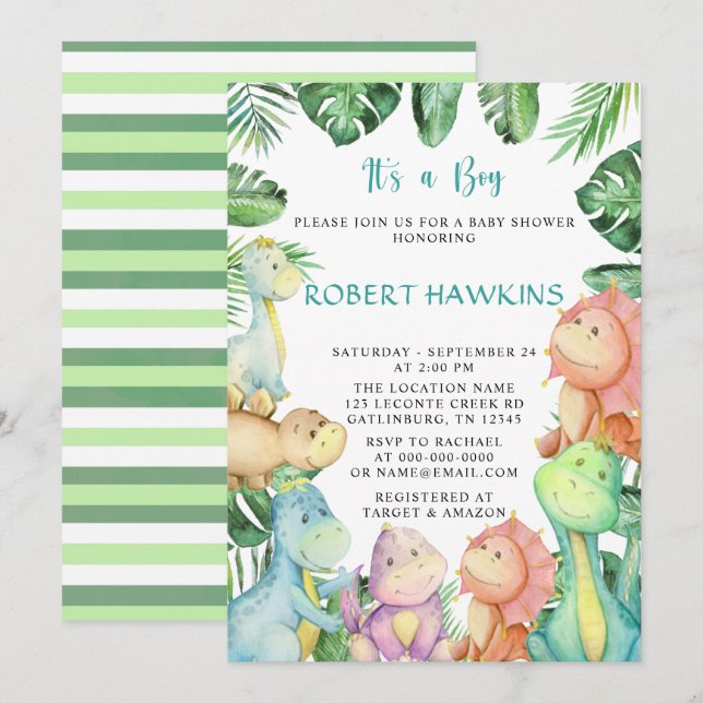It's a Boy Dinosaur Baby Shower Invitation (Front/Back)