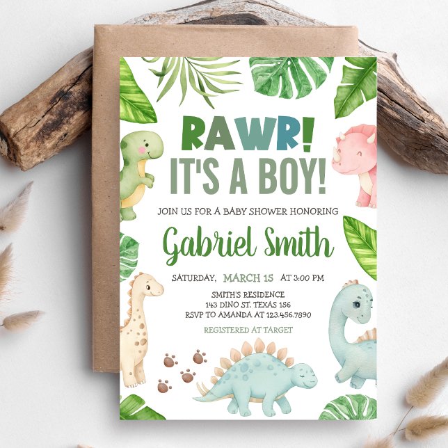 It's a Boy Dinosaur Baby Shower  Invitation (Dinosaur Baby Shower Invitation)